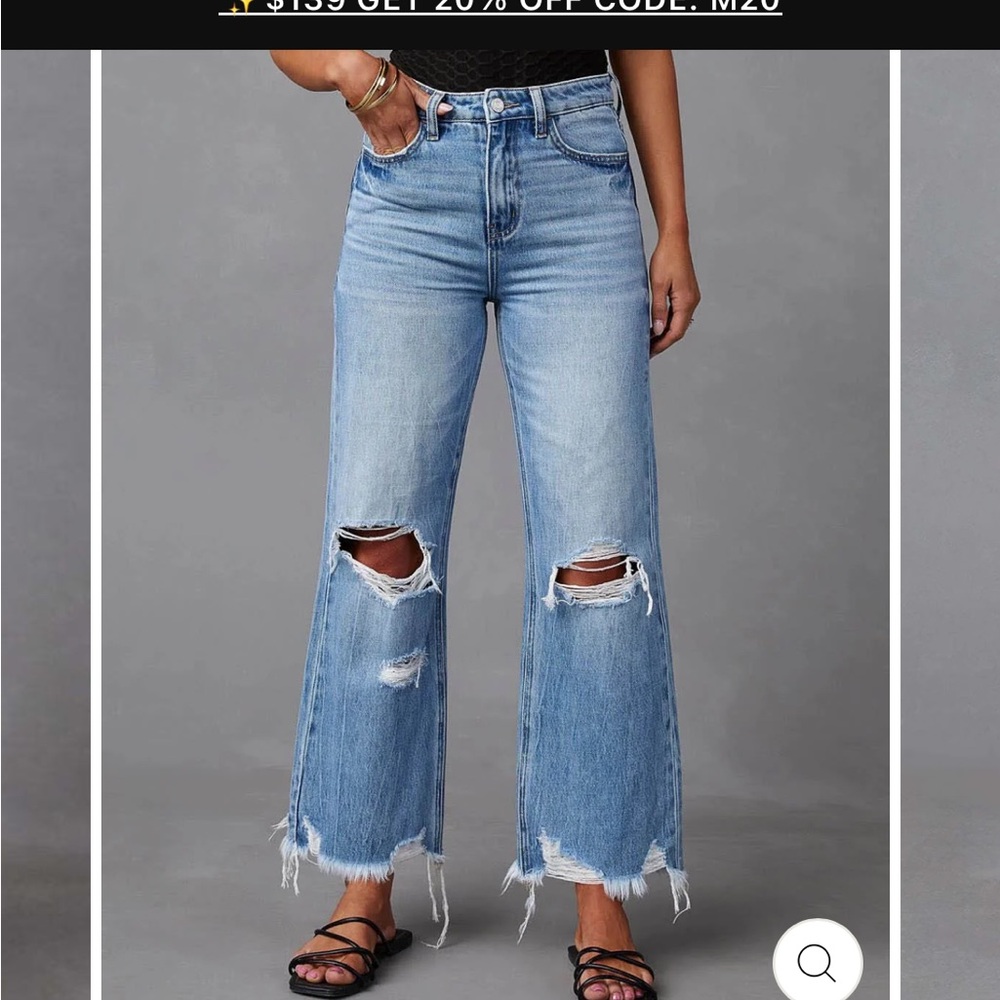 Stylish Distressed Light Blue Flare Jeans